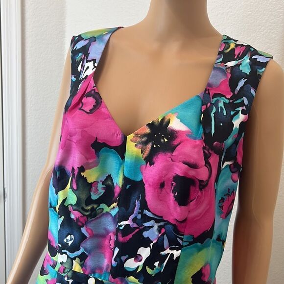 Black Label Evan Picone Dress Floral Sweetheart Neck Sleeveless Midi Pink Blue - Picture 3 of 11
